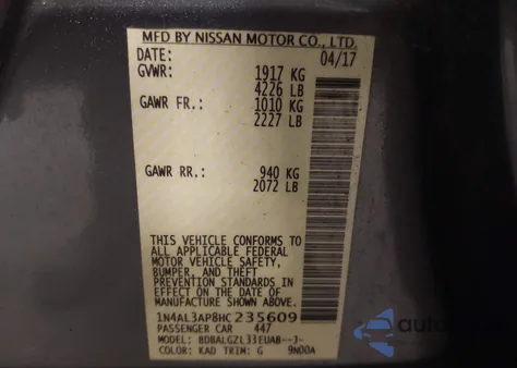 2017 Nissan Altima 2.5 S z USA, uszkodzony, nr VIN 1N4AL3AP8HC235609